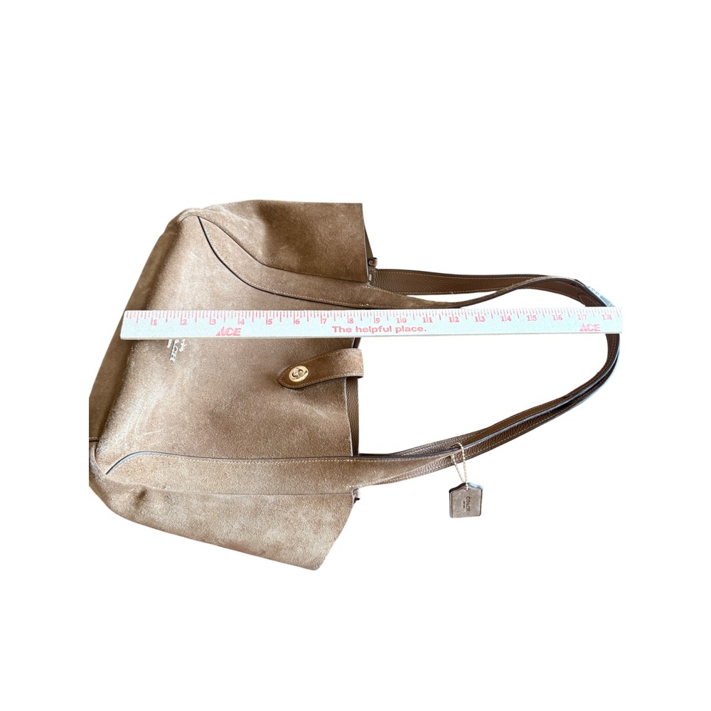 Coach Hadley Turn Lock Tote Bag Brown Suede Boho Western Coastal Cowgirl Purse - Picture 7 of 14